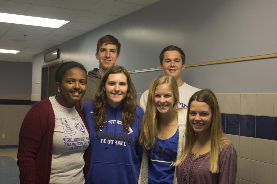 The 2018-2019 Class Officers - Front (L to R) - Hiren Lemma, Megan Farney, Caroline Buecker, and Nevaeh Votel.  Back (L to R) - Austin Hyder and Dave Herfel 