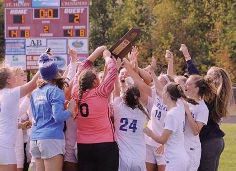 HHS girls soccer team celebrate after beating Notre Dame for the Ninth Region girls soccer championship.