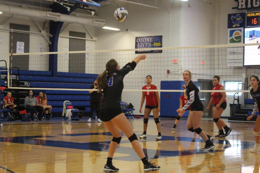 Junior Laura Winkler bumps the ball to her teammate.