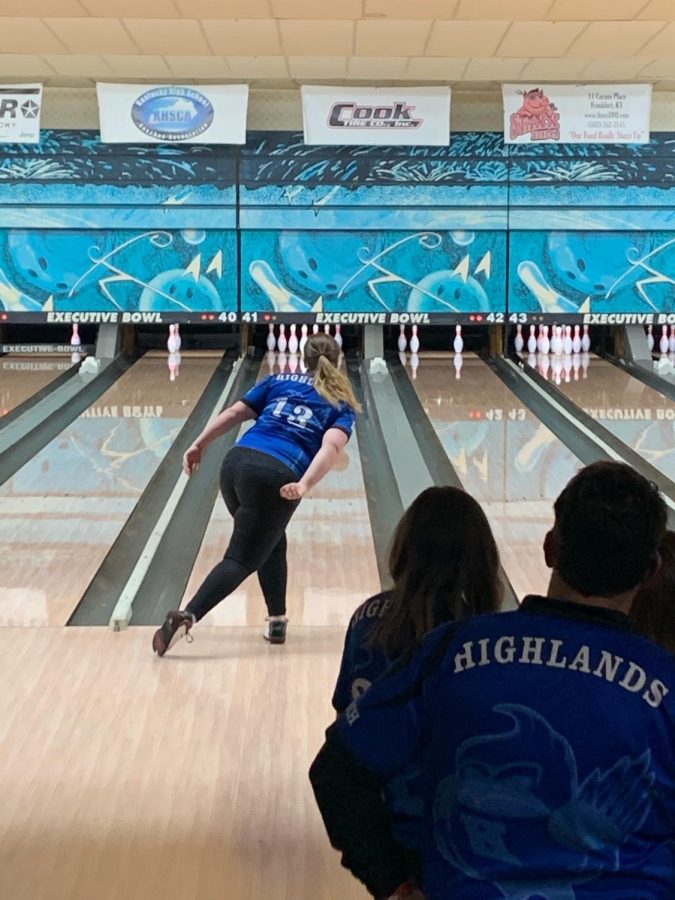 Senior Abby Bach throws for a strike during the KHSAA State Team Tournament.