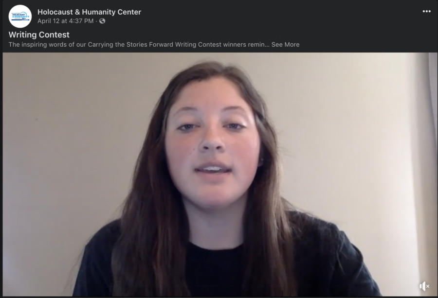 Kennedy Baioni and Megan Calme were featured on the Holocaust and Humanity Education Centers website on April 12, reading their award-winning wessay. 