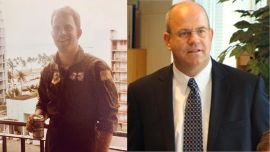 Mark Goetz in his uniform compared to him today.