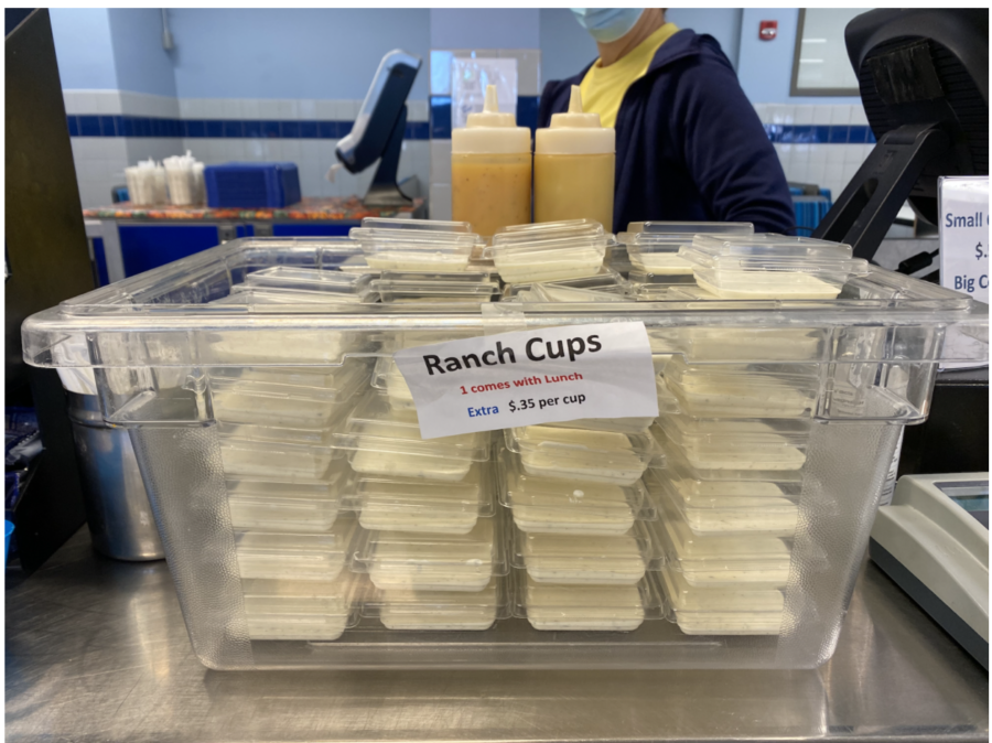 Because of supply chain shortages and rising costs, HHS ranch is now available in cups for students and staff. 