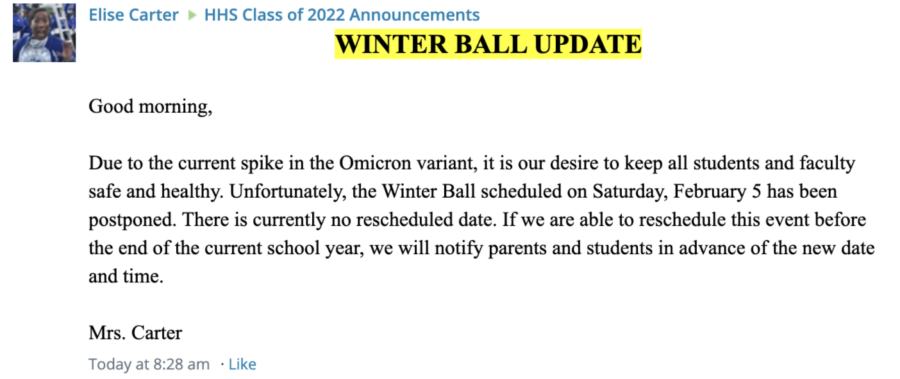 BREAKING NEWS: HHS Winter Ball postponed