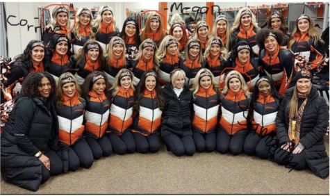 Via instagram, The Ben-Gal cheerleaders pose after the Bengals won the AFC championship.  Circled are Corrine Holmes, Samantha Reynolds, and Megan Reynolds. 