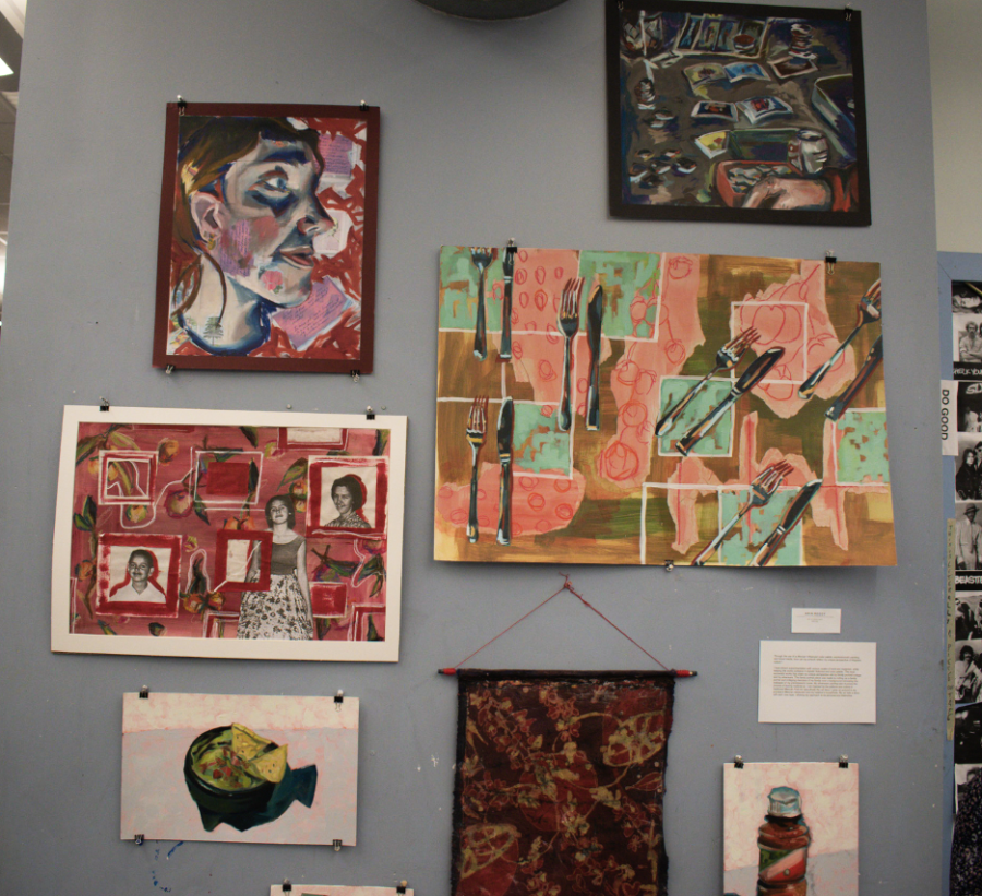 Some of the Highlands High School AP 2-D Studio Art students’ work displayed in HHS Art Teacher Andrew Eckerle’s room. 