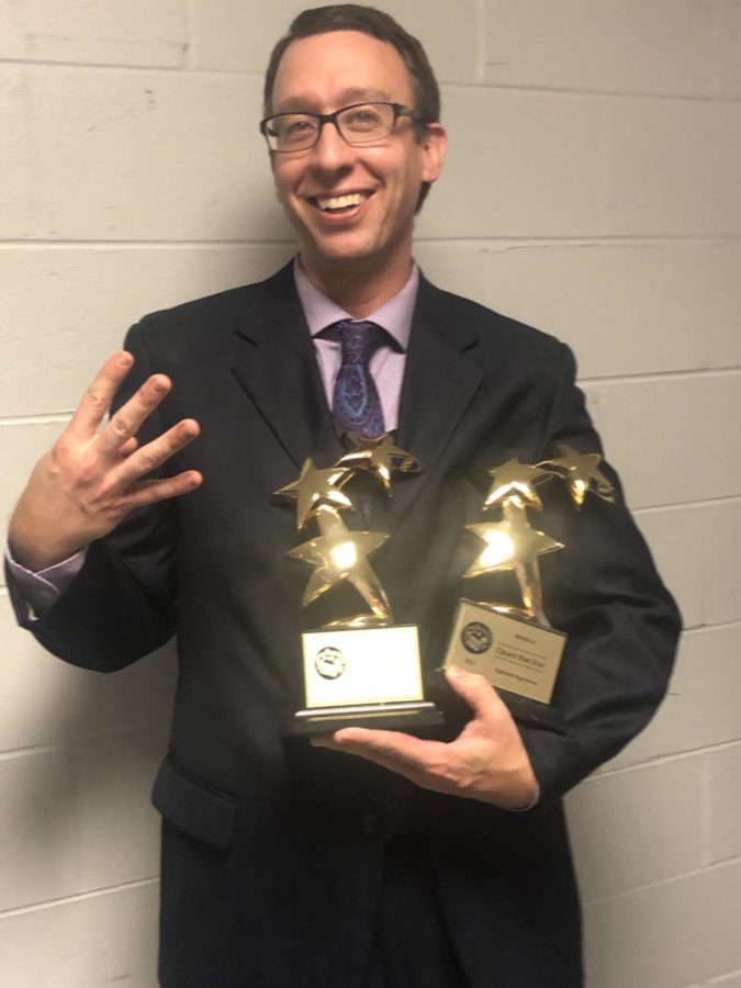 Director Jason Burgess after the HHS Theater Department won Best Song and Best Musical.