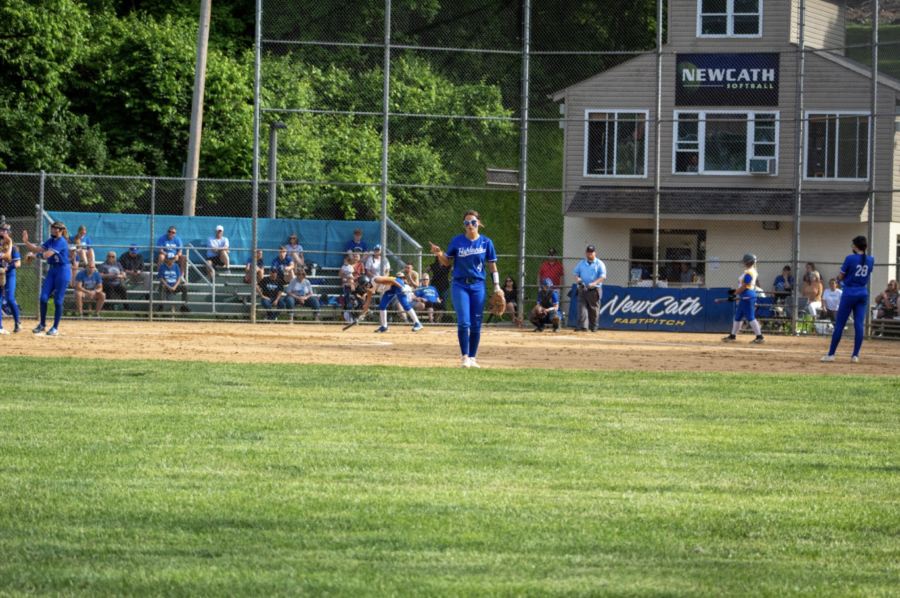 Senior Anna Greenwell keeps the outfield in check.