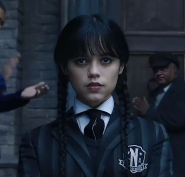 Wednesday Addams at the Nevermore uniform. 
