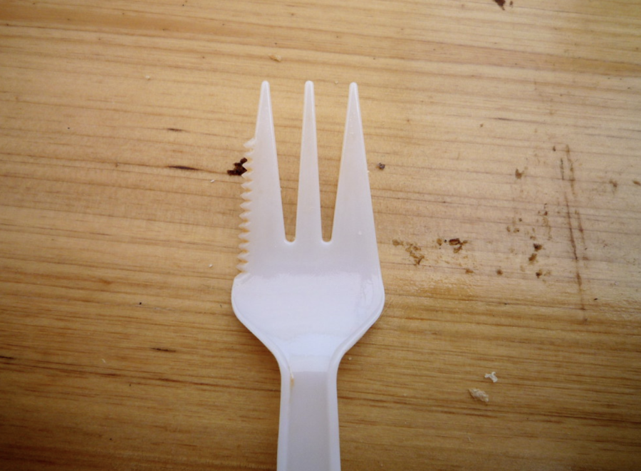 
A harmless plastic fork with a delicate knife edge that totally won’t break.