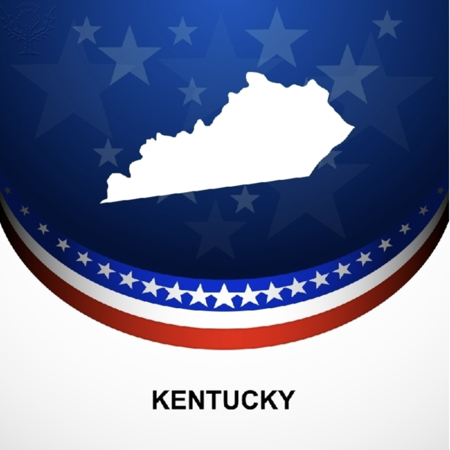 A graphic containing the silhouette of Kentucky. 
