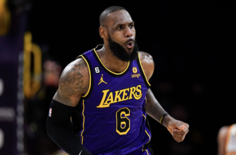 Lakers star LeBron James runs down the court