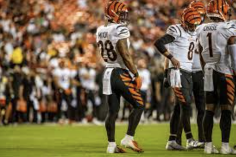 The Bengals’ offense huddle up, image courtesy of Wikimedia Commons. 