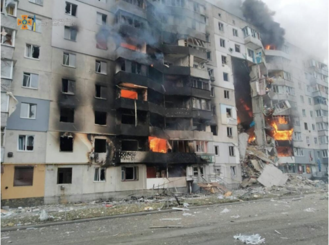 Ukrainian capital Kyiv after Russian bomb strike.