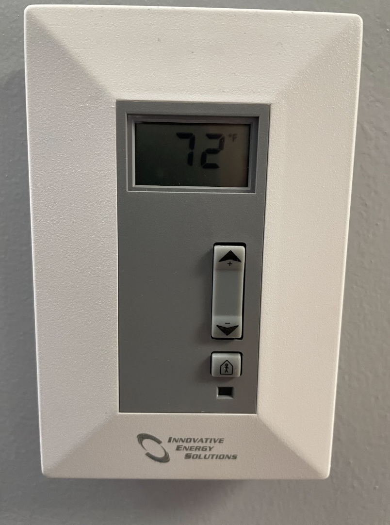 The thermostat in Laura Taylor’s room after it has been fixed.
