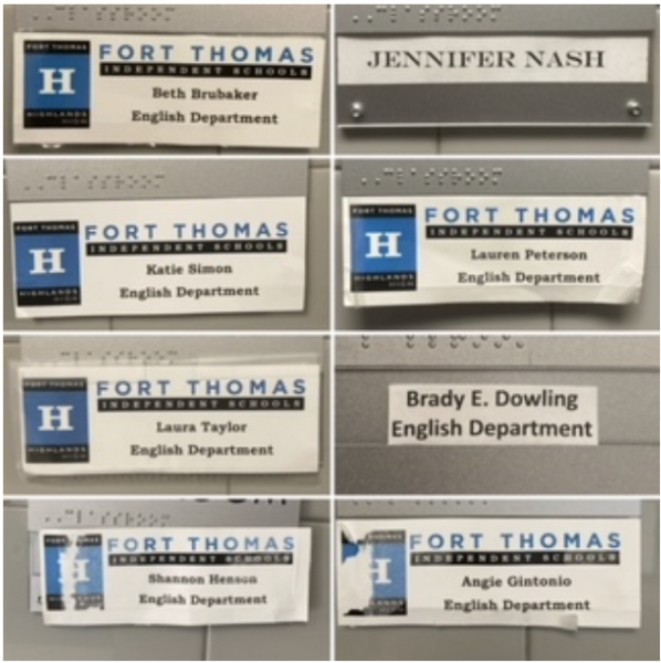 A collage of the English department teachers’ plaques. 
