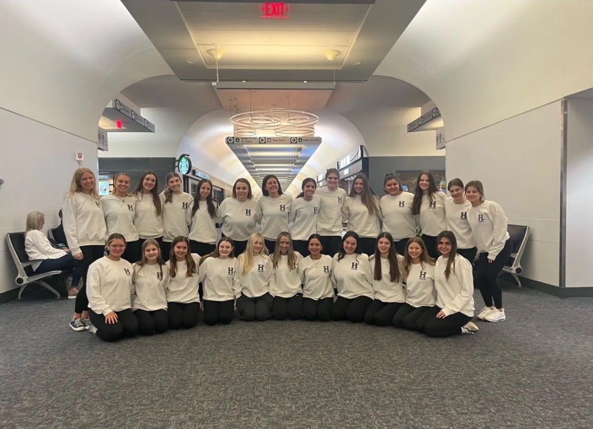 Cheer team at the airport, on their way to nationals