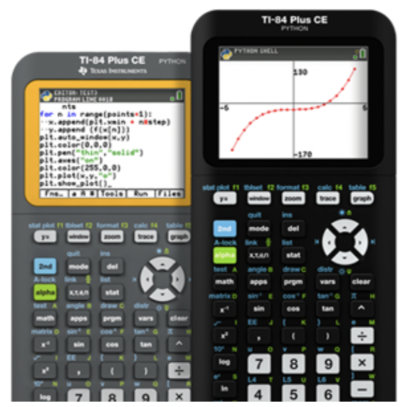 An image of the TI-84 Plus CE from Texas Instruments.
