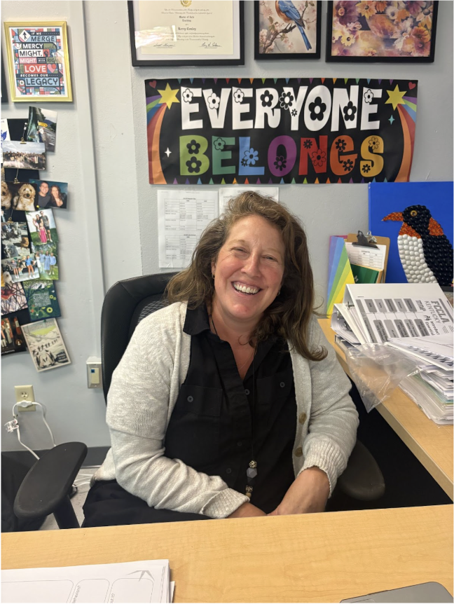 New teacher Kerry Conley pictured at her desk in her new classroom.