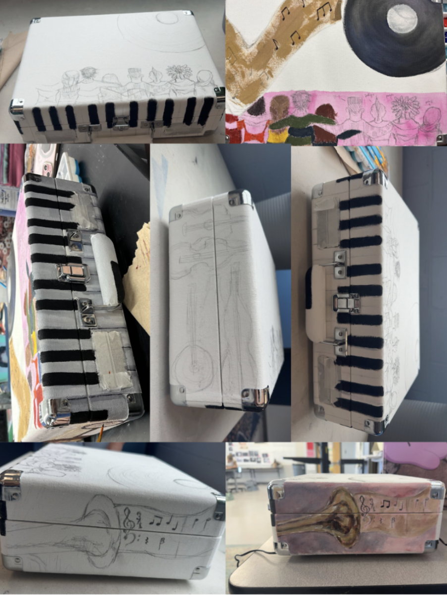 A series of photos showing the stages of the record player’s design.