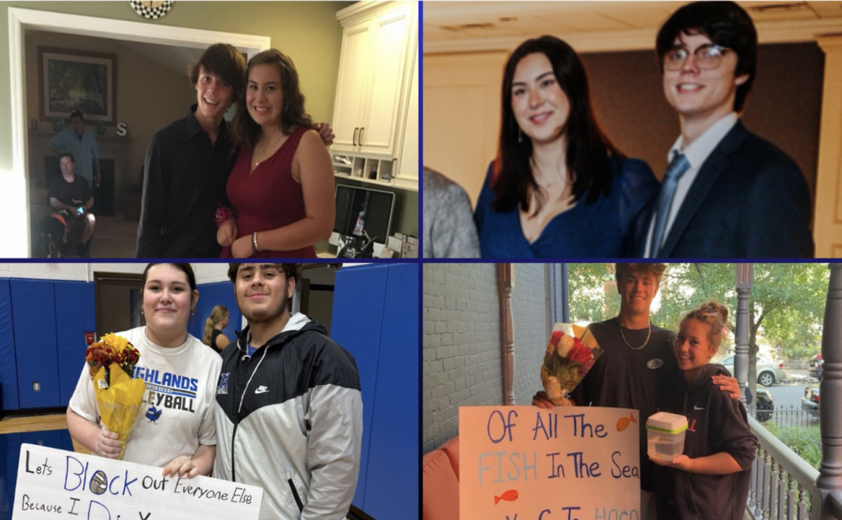 Homecoming proposals never go out of style as students and teachers participate such as, Physics teacher Gordon Hallmark, his significant other Emily McGurn, Jack Heilman (12), Miley Williams (11), Phoebe Underhill (10), and Joe Oswald (11) (photo provided by Hallmark, Heilman, and Underhill).