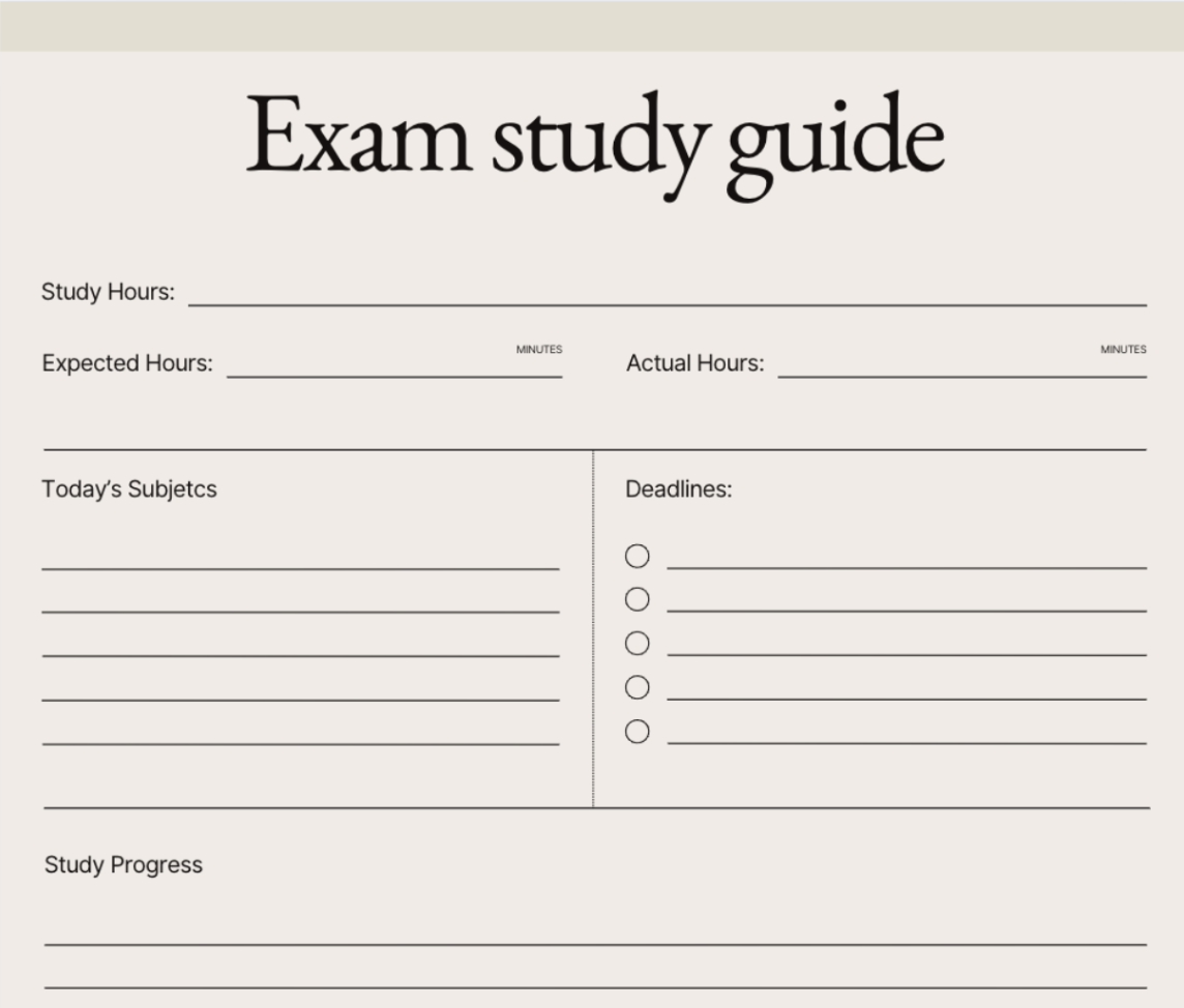 Having an exam study guide helps students be more prepared and feel more organized for upcoming exams.