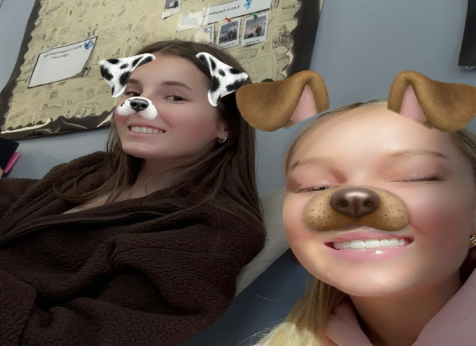 Ellie Rogiers and Adalyn Armstrong use the popular 2016 snap filter.