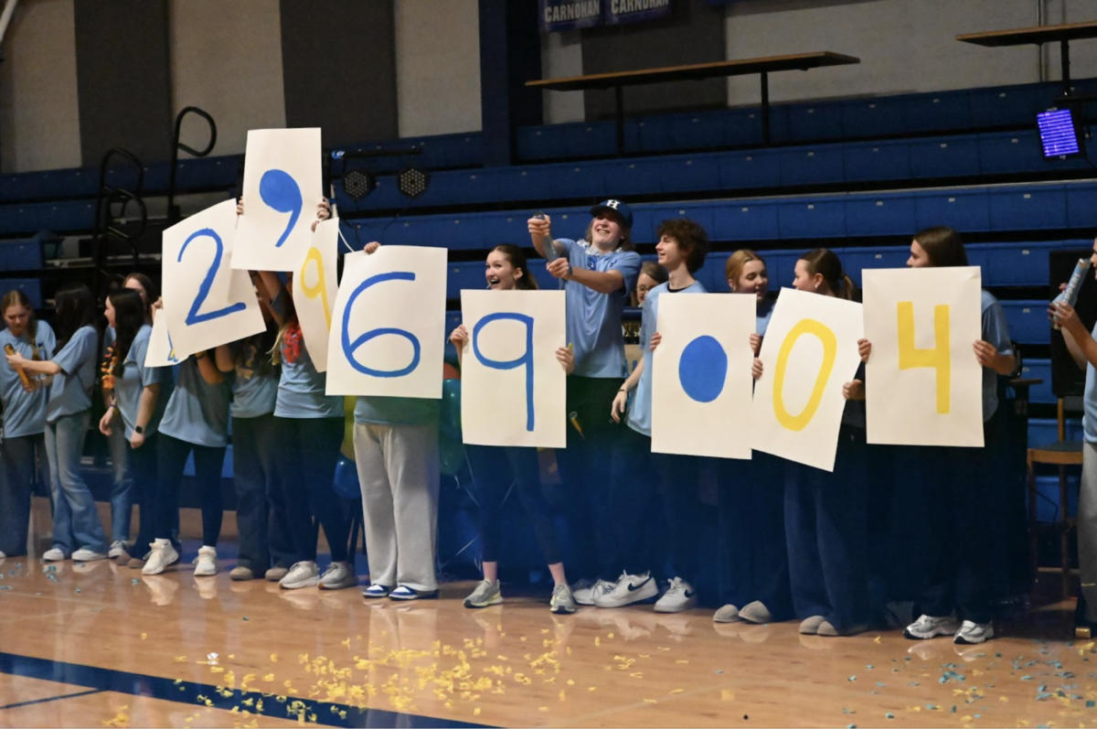 Students celebrate the total amount of money they raised through Dance Blue.