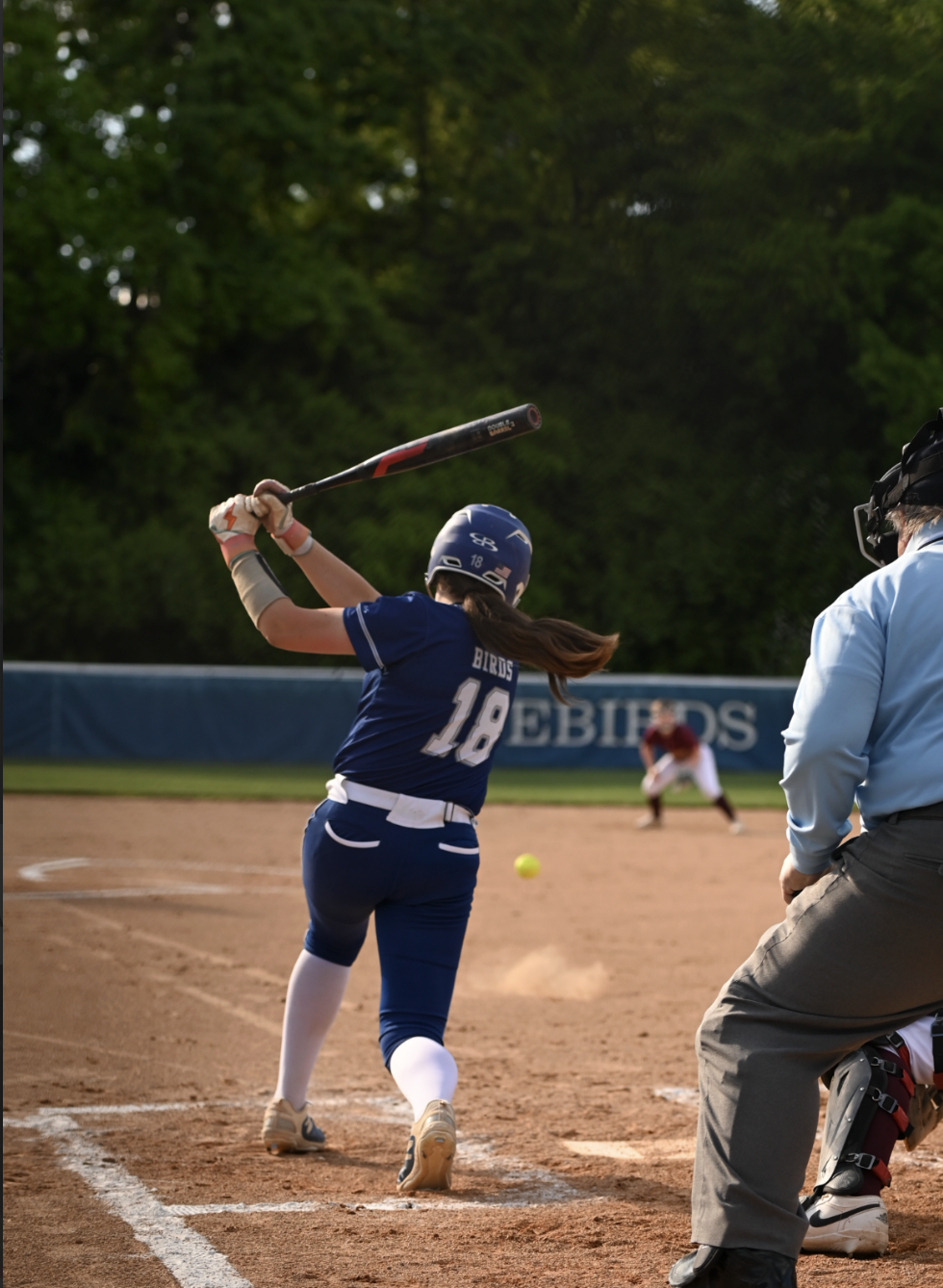 Hannah Meyer (9) takes a swing at bat. “We have a lot of seniors leaving, so I think that is a motivation to work harder,” Meyer (9) said.